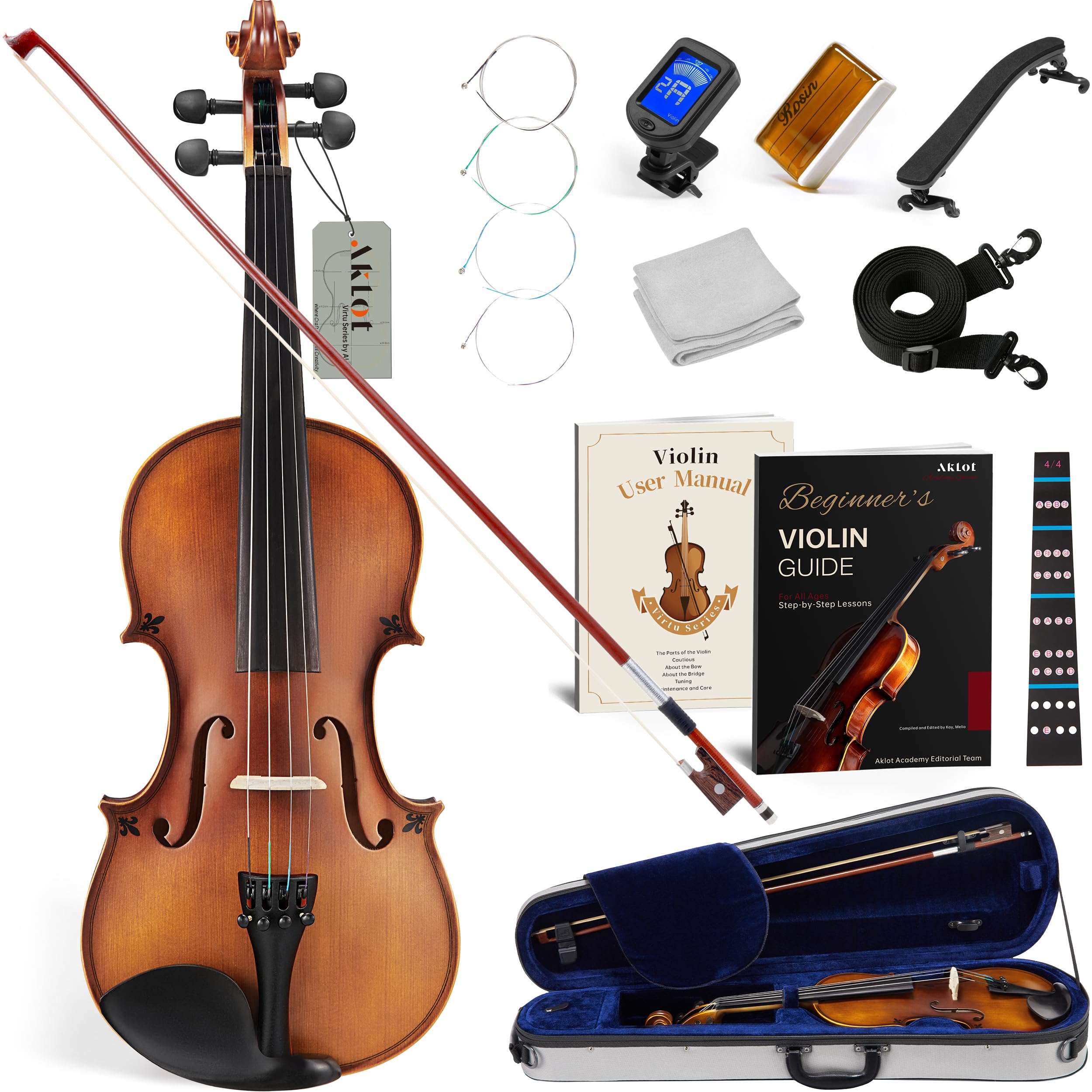 AKLOT Handcrafted Full Size Violin: Solid Wood Matte Fiddle, Acoustic Beginner 4