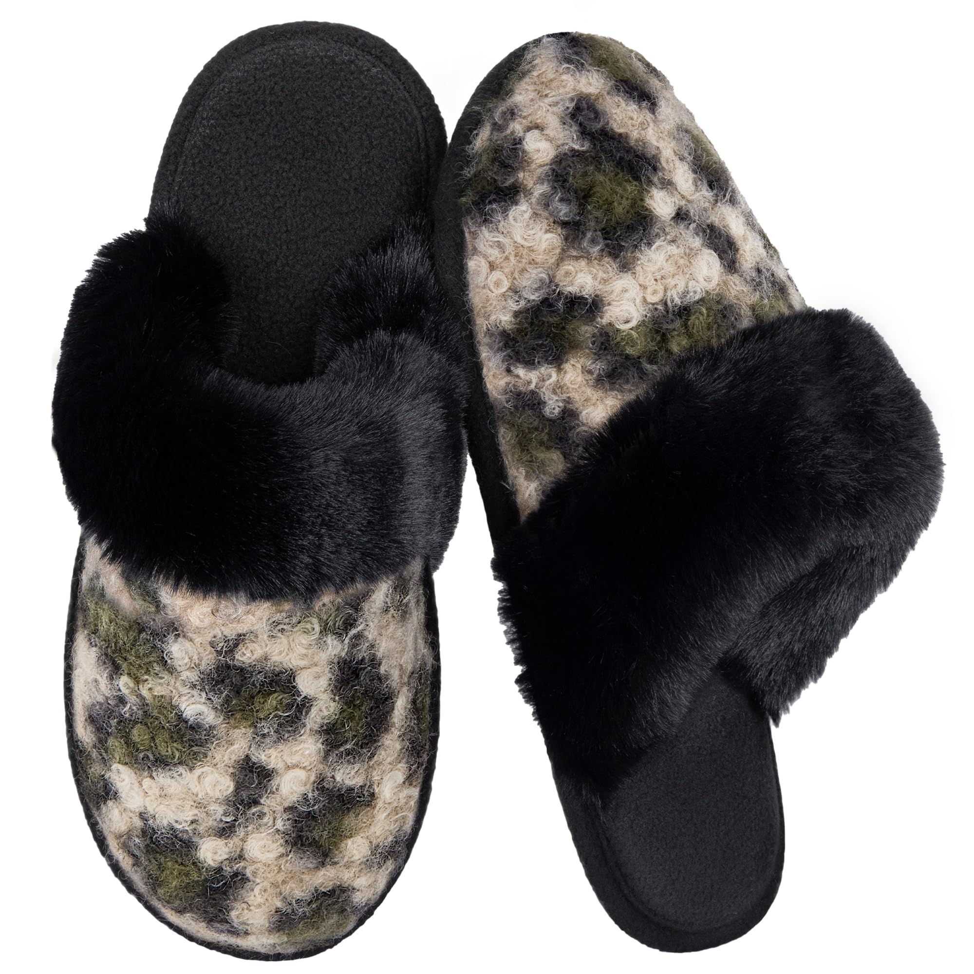 ULTRAIDEAS Pantuflas peludas con estampado de leopardo para mujer, cálidas, acog