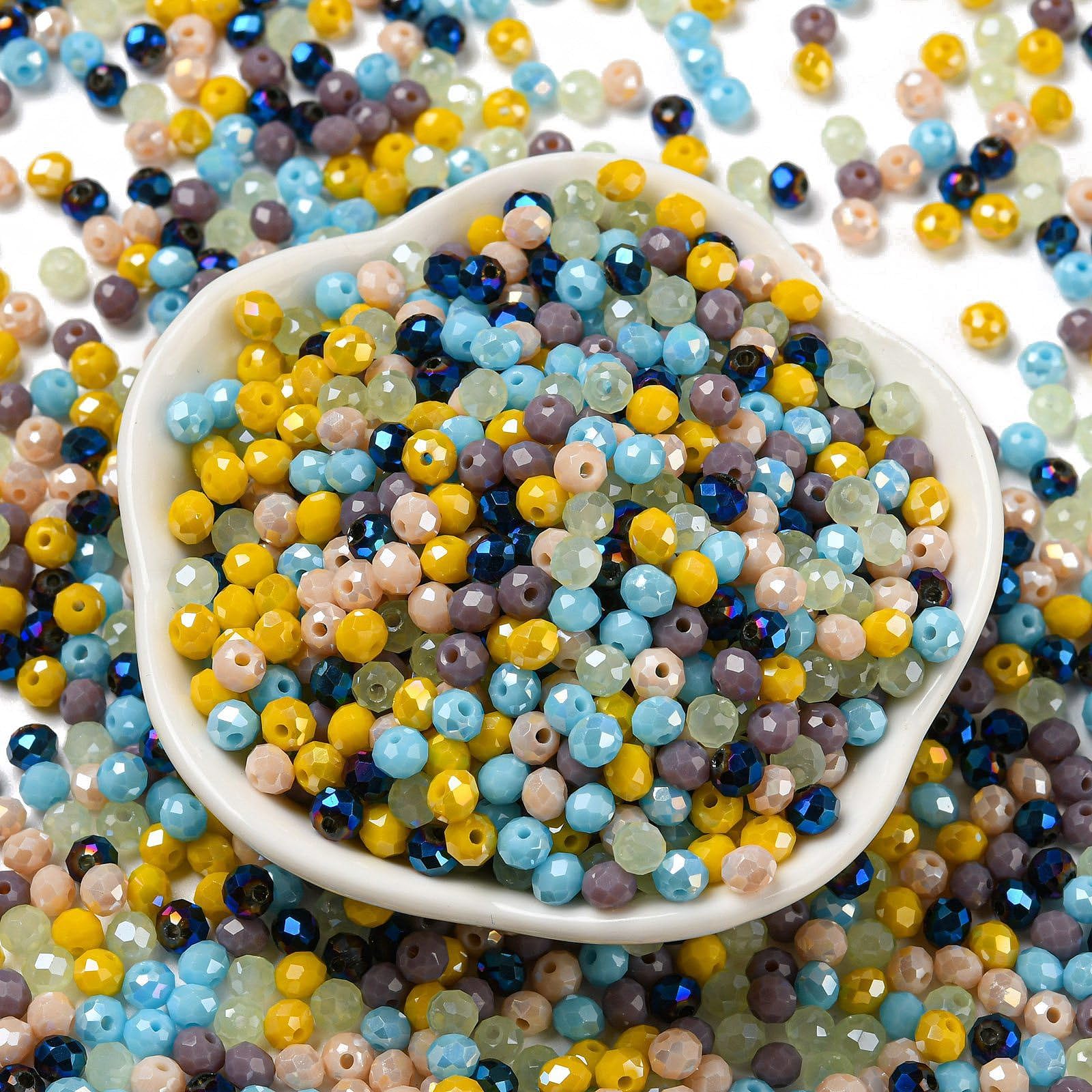 About 820pcs/60g 4mm Faceted Crystal Rondelle Beads Assorted Crystal Glass Beads