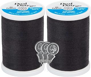Coats & Clark Dual Duty XP All Purpose Sewing Thread - S910 2 Pack - 250 Yards Each Spool - Bundle with Bella's Crafts Needle Threaders (Black)