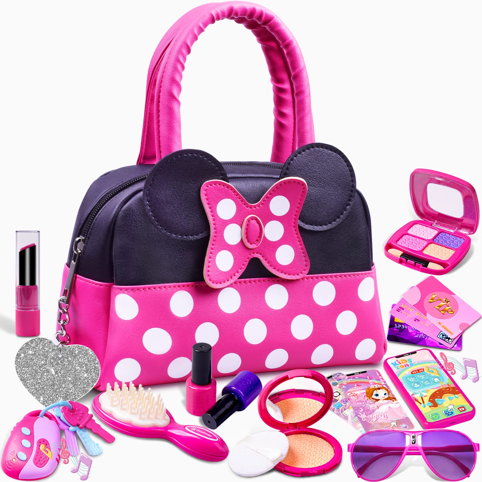 Kaodezhu Play Purse for Little Girls, Pretend Makeup Set Toys | for 3 4 5 6 Year
