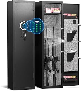 Riflevault Digital Gun Safe for Home Rifles and Shotguns, 2-3 Gun Cabinet with Quick Access Keypad, Alarm System & Mute Mode, Large Rifle Case with Removable Gun Rack and LED Light, Wall/Floor Mount