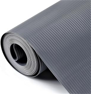 Hersvin Kitchen Drawer Mat, Non-Adhesive Plastic Roll, Furniture Saver Mats, Shelf Protection Coating, Surface Protector (Dark Grey/Strip, 44.5 x 500 cm)