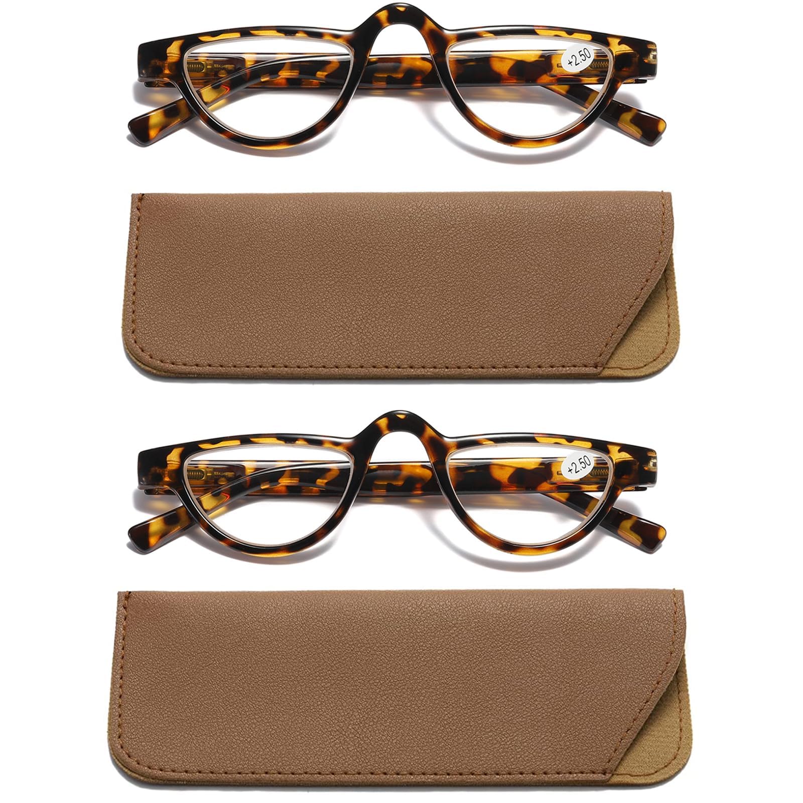 Hubeye Half‑Moon Reading Glasses Lightweight Retro Reader Spring Hinge 3.00
