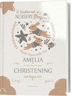 Personalised Christening Keepsake Gift Book of Classic Nursery Rhymes to Treasure Forever. Especially Made for A Christening Day Occasion