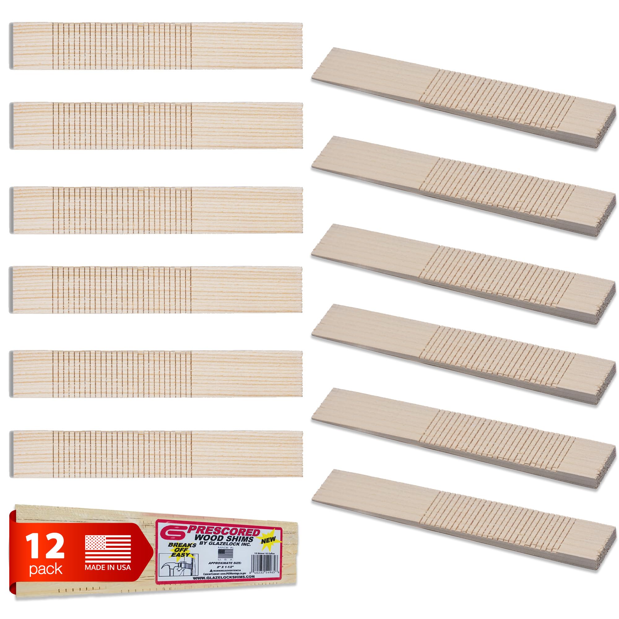 Prescored Pine Wood Shims for Leveling Spacing (12 Pack) 8" Length | Professiona