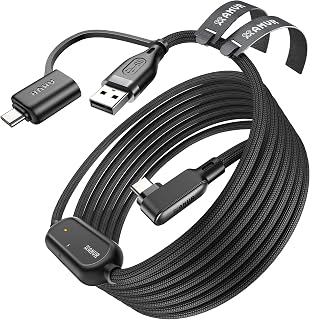 AMVR Link Cable with Charging 16FT Compatible with Meta Quest 3/3S/2/Pico 4 Accessories, Nylon Braided Cable with USB 3.0 A to C Adapter for SteamVR, High-Speed Max 5Gbps, Play While Charger (Black)