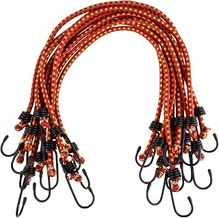 Stalwart Bungee Cords with Hooks, 24-Inch, 10-Pack | Heavy-Duty Bungees with Vinyl-Coated Hooks and Fabric Wrapping for Moving Supplies, RV accessories, or Camping Essentials