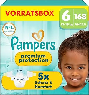 Pampers Premium Protection Size 6, 168 Nappies, 13 kg - 18 kg | Our No. 1 skin and leak protection