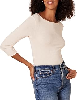 Amazon Essentials Donna T-Shirt con Scollo a Barchetta con Manica a 3/4 Aderente