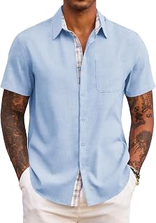 COOFANDY Mens Short Sleeve Summer Shirts Casual Regular Fit Shirts Holiday Beach Shirt with Pockets