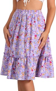 Allegra K Women Floral Knee Length Flowy Tiered A-Line Ruffle Skirt