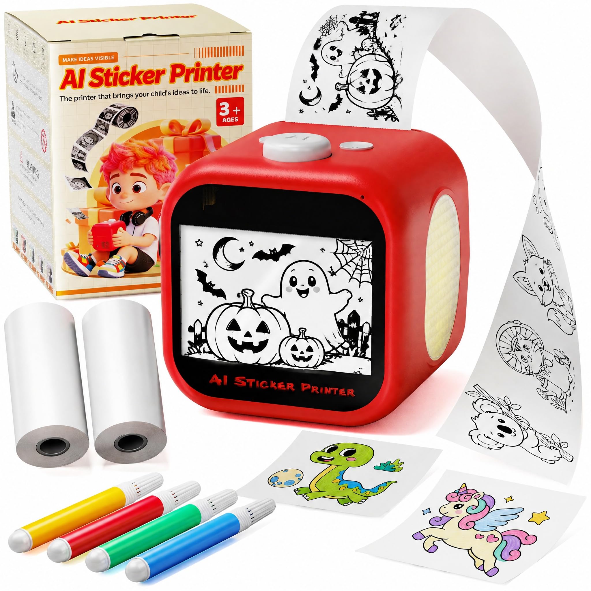 AI Sticker Maker for Kids, Voice‑to‑Sticker Printer Box with Touchscreen | No Ap