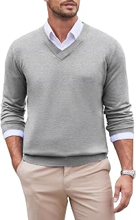 COOFANDY Men's Sweater V Neck Sweater Thin Long Sleeve Slim Fit Knitted Sweater Formal Casual Solid Color Pullover Winter Sweater Basic