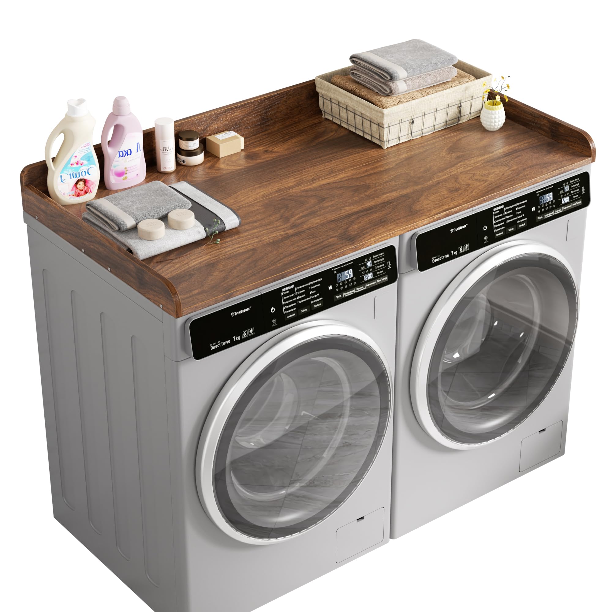DTK Washer Dryer Countertop, 54" Wood Laundry Topper, Walnut | Washer and Dryer 