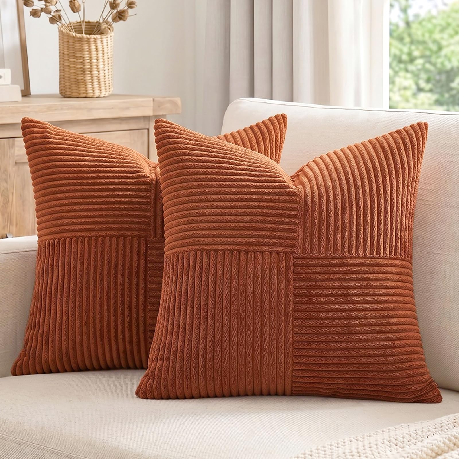 Fancy Homi 2 Packs Rust Boho Decorative Throw Pillow Covers 18x18 Inch for Couch