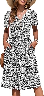 AUSELILY Women's Short Sleeve Summer Dress Knee Length Pockets