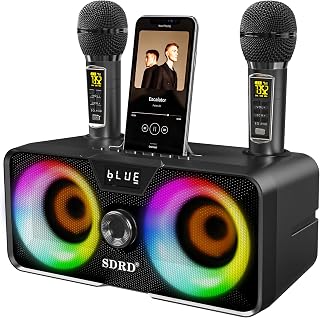 Karaoke Machine for Adults and Kids with 2.4G Wireless Microphones,Portable Bluetooth Speaker PA Speaker System with LED Party Lights for Home Party, Picnic,Car,Outdoor/Indoor/Birthday Gifts