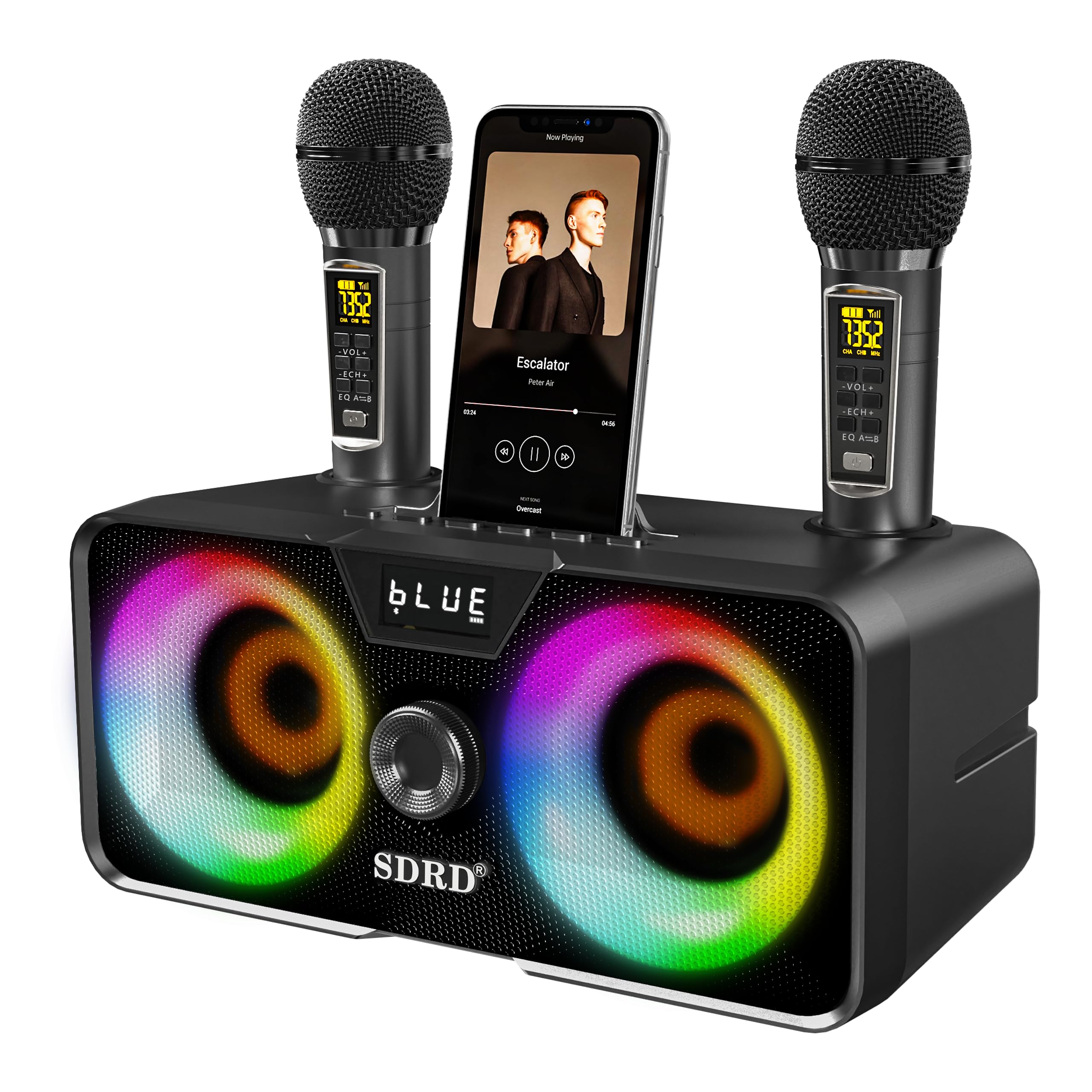 Karaoke Machine for Adults and Kids with 2.4G Wireless Microphones,Portable Blue