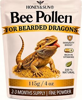 4oz Organic Bee Pollen Powder for Bearded Dragons – HONEY&SUN Reptile Food | Organic bee pollen that gets picky bearded dragons eating greens – pure, fine powder for daily vitamin & color support