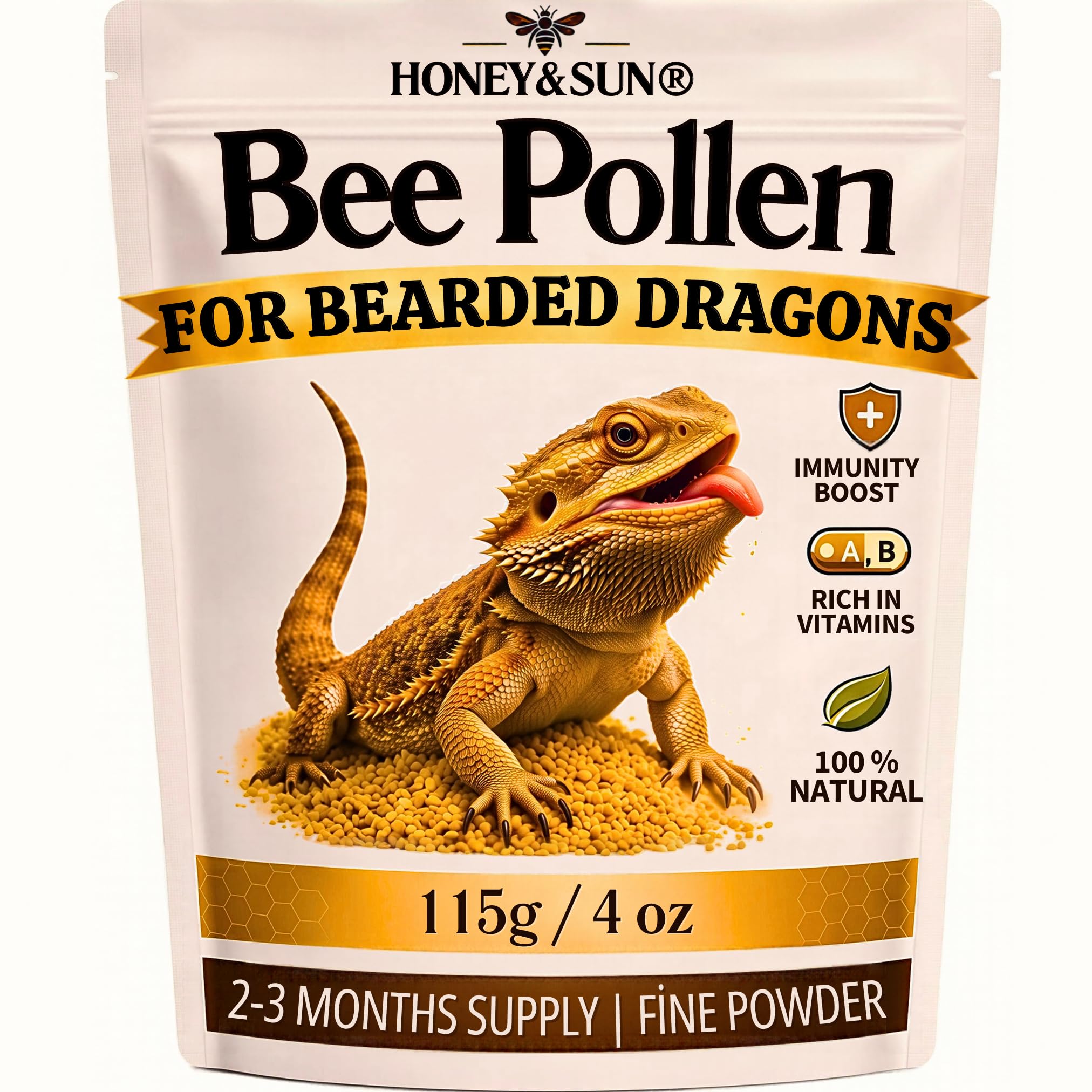 4oz Organic Bee Pollen Powder for Bearded Dragons – HONEY&SUN Reptile Food | Org