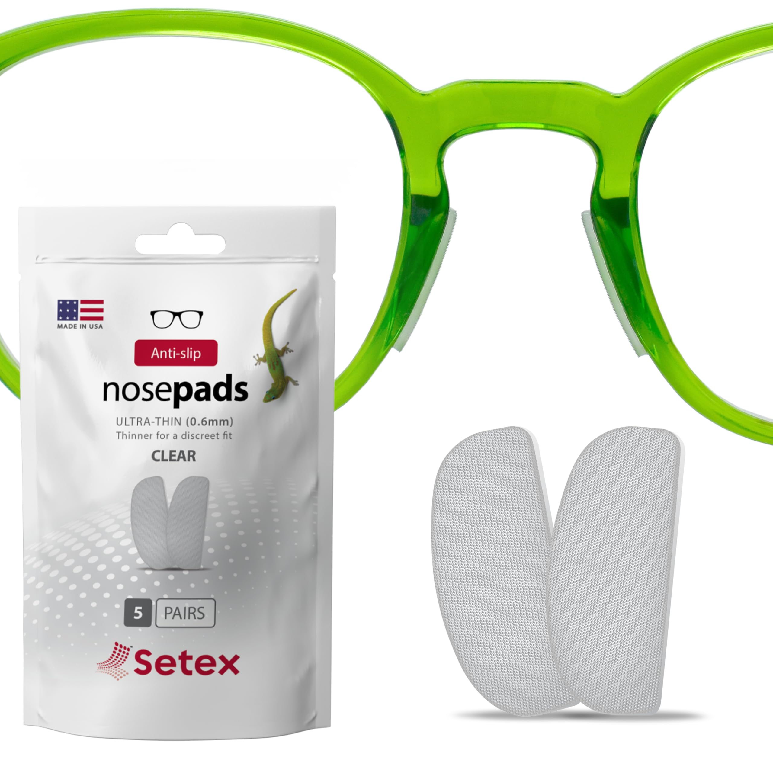 Setex Gecko Grip Ultra-Thin 0.6mm Anti Slip Eyeglass Nose Pads 5 Pair Clear | Ea