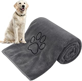 KinHwa Microfiber Dog Towel Super Absorbent Pet Bath Towel Large Size for All Dogs and Cats with Embroidered Paw Print (30inchx50inch, dark-gray)