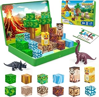 Mini Magnetic Blocks Travel Set with Magnetic Case-52 PCS Magnet Building Cubes Dinosaur Toys for Kids 3-5, Toddler Travel Toys Airplane Essentials, STEM Montessori Toys Christmas Stocking Stuffers