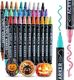 nauets 30 Colors Precision Dual Tip Acrylic Paint Markers Pens - Dot & Fine | For Rock, Wood, Fabric, Canvas, Glass, Scrapbook, Paper, Ceramic, Egg, Pumpkin & Halloween Crafts Supplies - Art Gifts