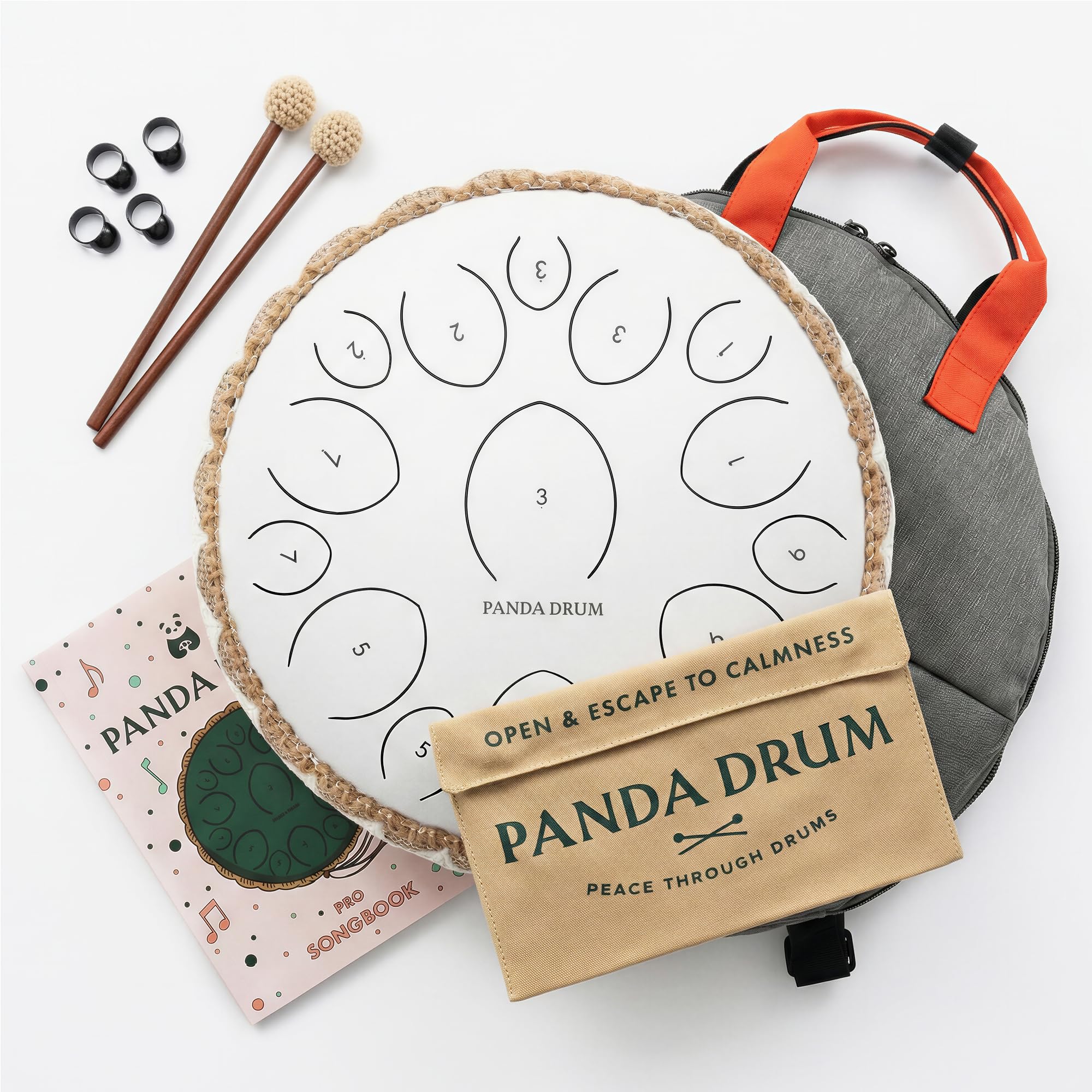 Panda Drum Pro (White) | Steel Tongue Drum for Inside & Outside | 15 Inch | with