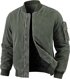 HOTIAN Winter Jacket Men's Warm Lined Jacket Bomber Jackets Winter Washed Quilted Jacket Lined Vintage Parka Outdoor Transition Jacket