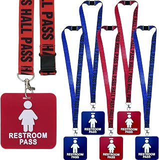 GIFTEXPRESS 6pc Hall Pass Lanyards and School Passes Boys and Girl Bathroom Passes