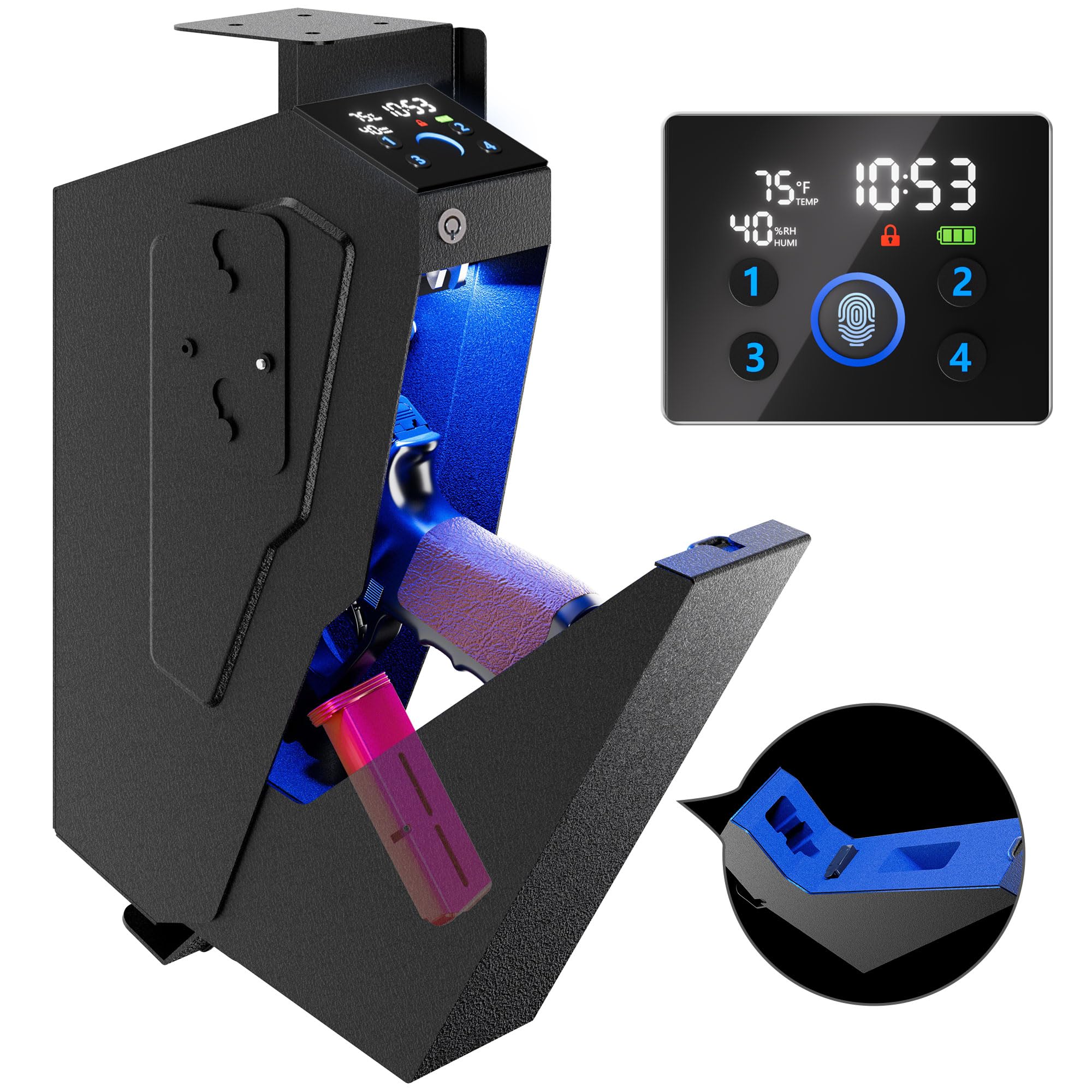 KornerBatl Quick Access Biometric Bedside Gun Safe for handgun | 2 in 1 Mounted 