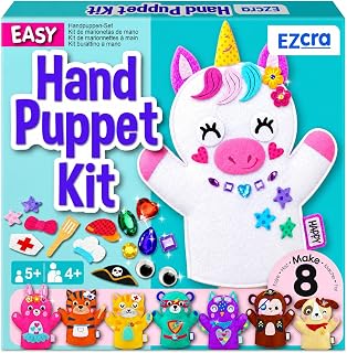 EZCRA Unicorn Hand Puppet Making Kit - 8 DIY Projects | No Glue, No Mess. Make Your Own Puppet Kit for Girls and Boys ages 5-10. DIY Puppet Crafts with Stickers. Birthday Gift.