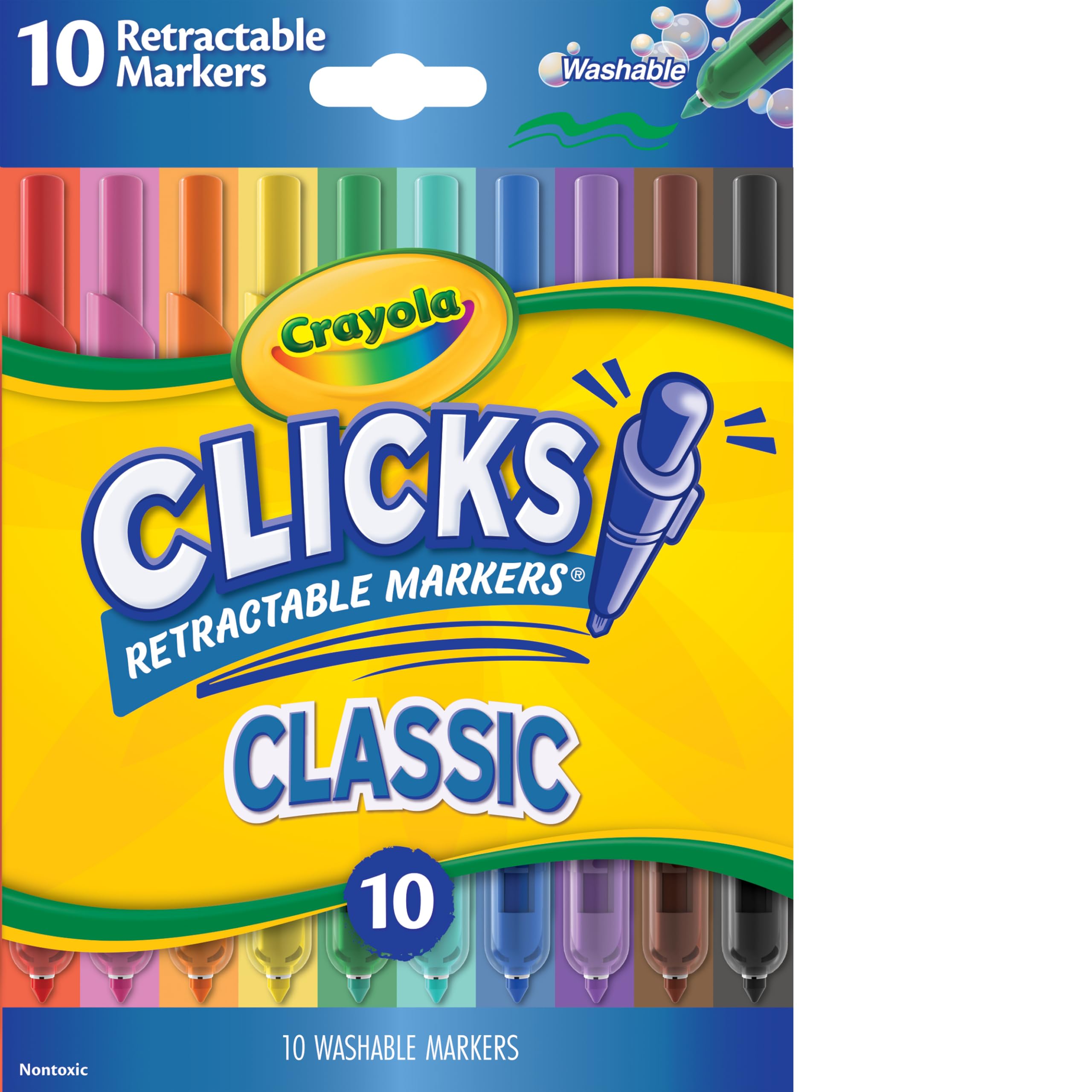 Crayola Clicks Retractable Markers 10ct, Washable Markers, Stocking Stuffer | Ho