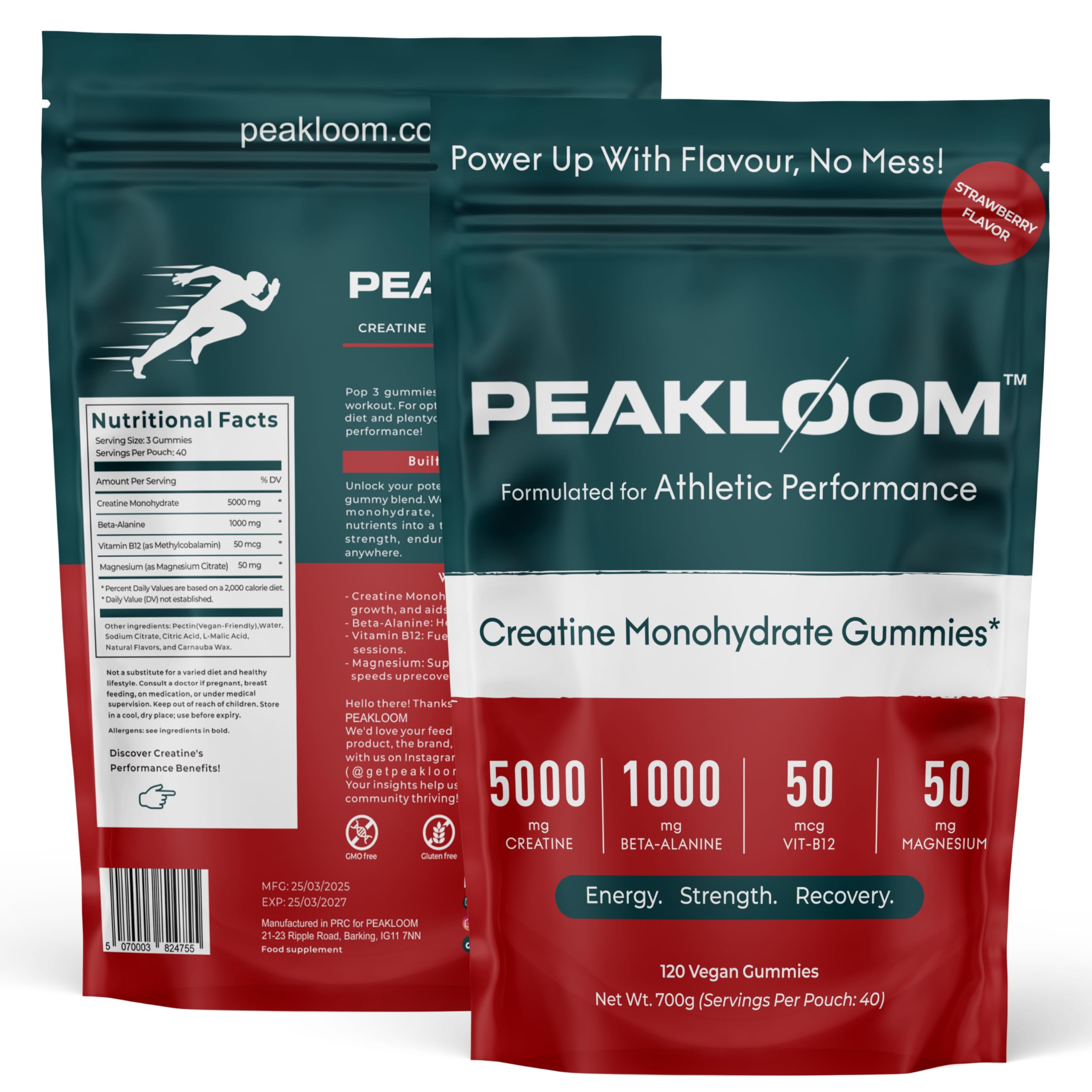 Creatine Monohydrate Gummies 5000mg with Beta-Alanine 1000mg, Vegan