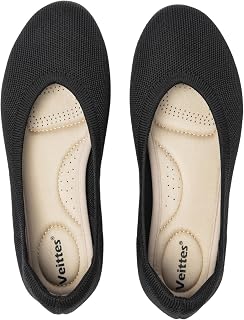 Veittes Women's Wide Width Flats Shoes Round Toe Knit Ballet Flats