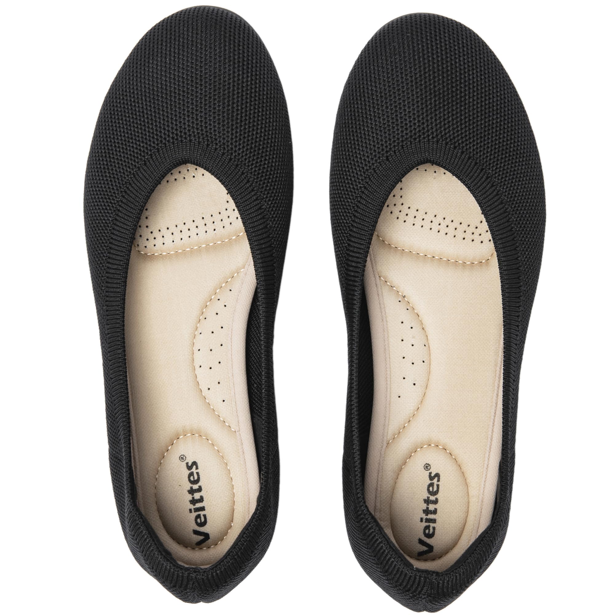 Veittes Women's Wide Width Flats Shoes Round Toe Knit Ballet Flats