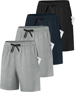 Dalavch 4 Pack Women's Summer Sweat Shorts Cotton Comfy Drawstring Shorts for Casual Lounge Sport Athletic with Pockets 1 Black 1 Pitch Blue 2 Heather Grey Medium