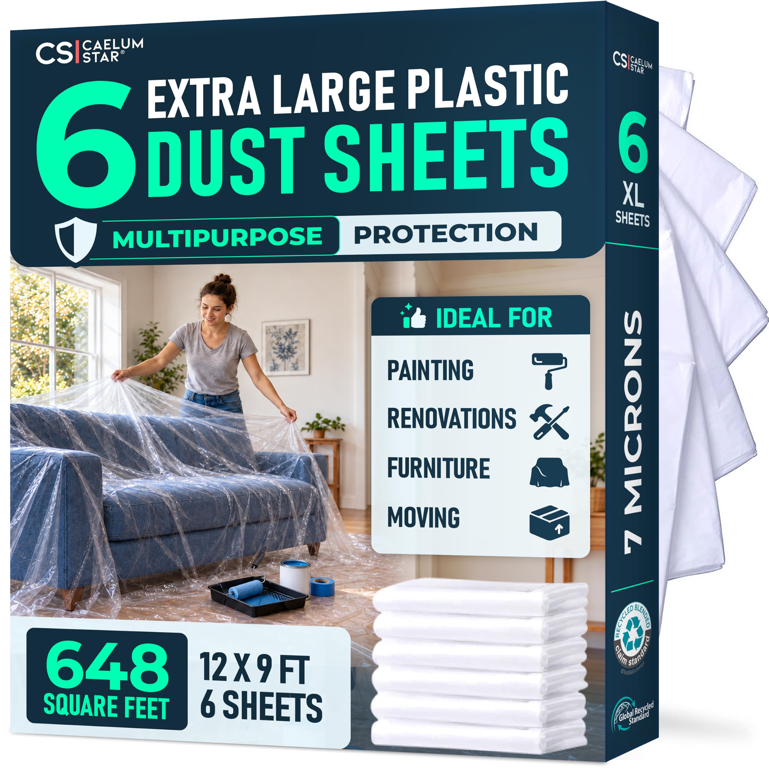 6-Pack Clear Plastic Dust Sheets for Painting & Decorating,12ft x 9ft Each | Lig