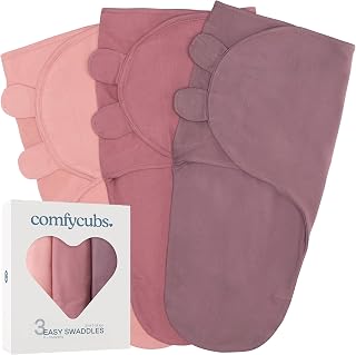 Comfy Cubs Easy Swaddle Blanket 3 Pk S - Sleep Sack, Blush, Mauve, Mulberry | 100% Cotton Swaddle Set for 0-3 Months Infants, Adjustable, Breathable and Durable Sleep Sack for Babies