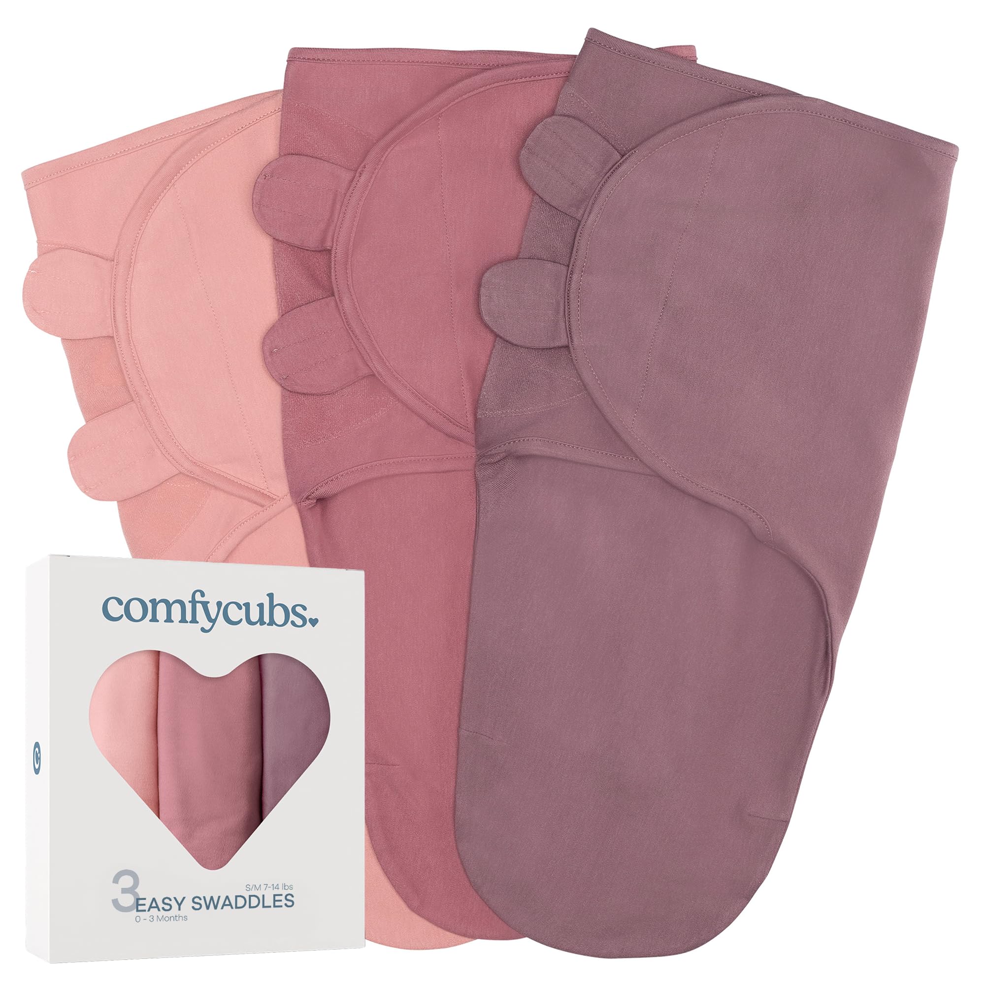 Comfy Cubs Easy Swaddle Blanket 3 Pk S - Sleep Sack, Blush, Mauve, Mulberry | 10