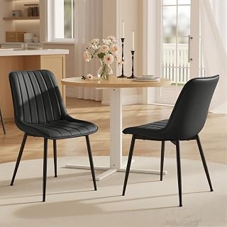 VASAGLE Dining Chairs Set of 2, Upholstered Kitchen Chairs, PU Leather | Steel Legs, Curved Backrest, for Dining Room, Dove Gray and Ink Black ULDC090BH02