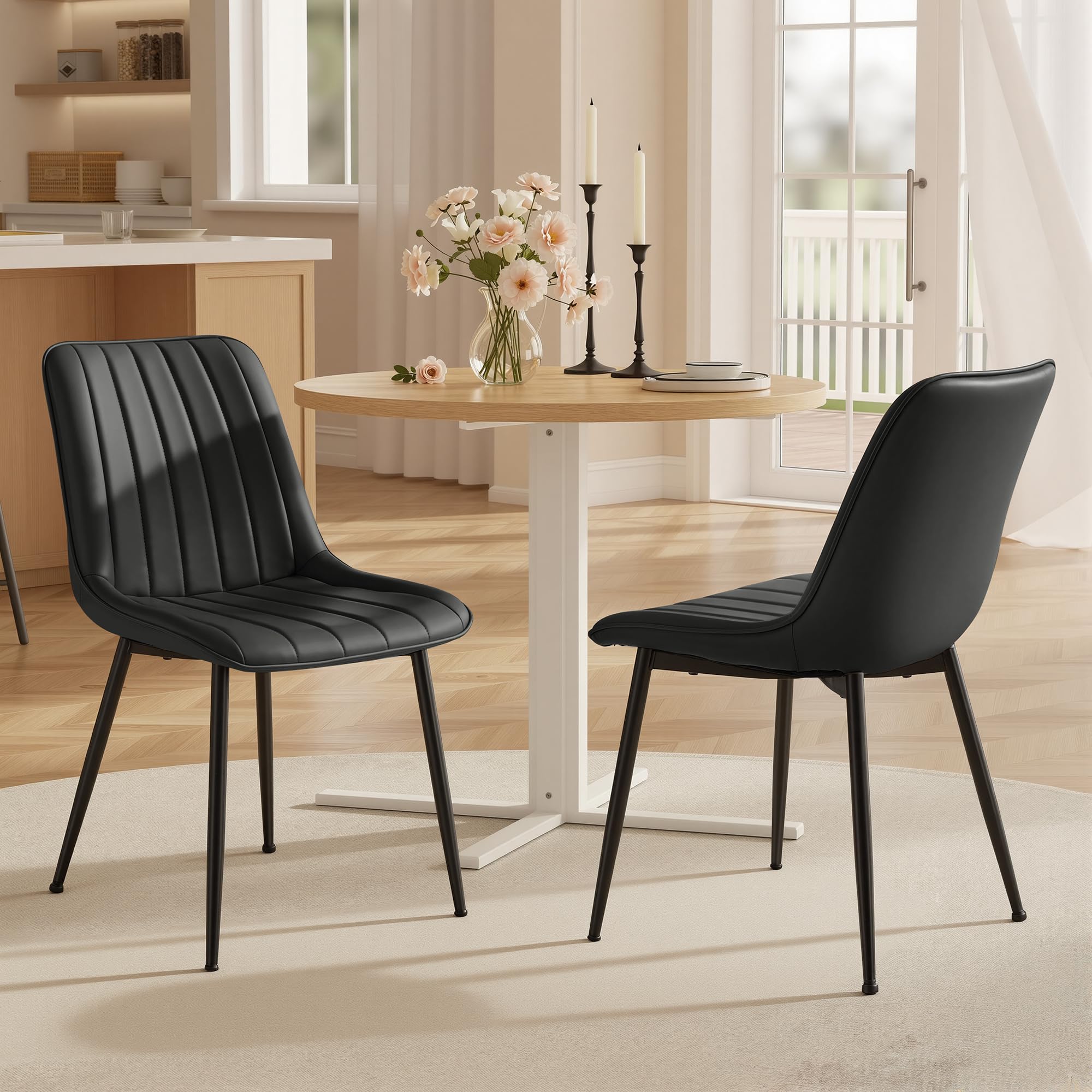 VASAGLE Dining Chairs Set of 2, Upholstered Kitchen Chairs, PU Leather | Steel L