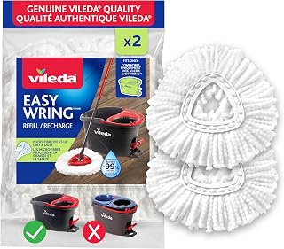Vileda EasyWring Mop Head Refill (Pack of 2) | Machine Washable & Reusable Mop Refills | Spin Mop Replacement Head | Safe and Effective on All Floor Types | Use for Mopping or Dusting