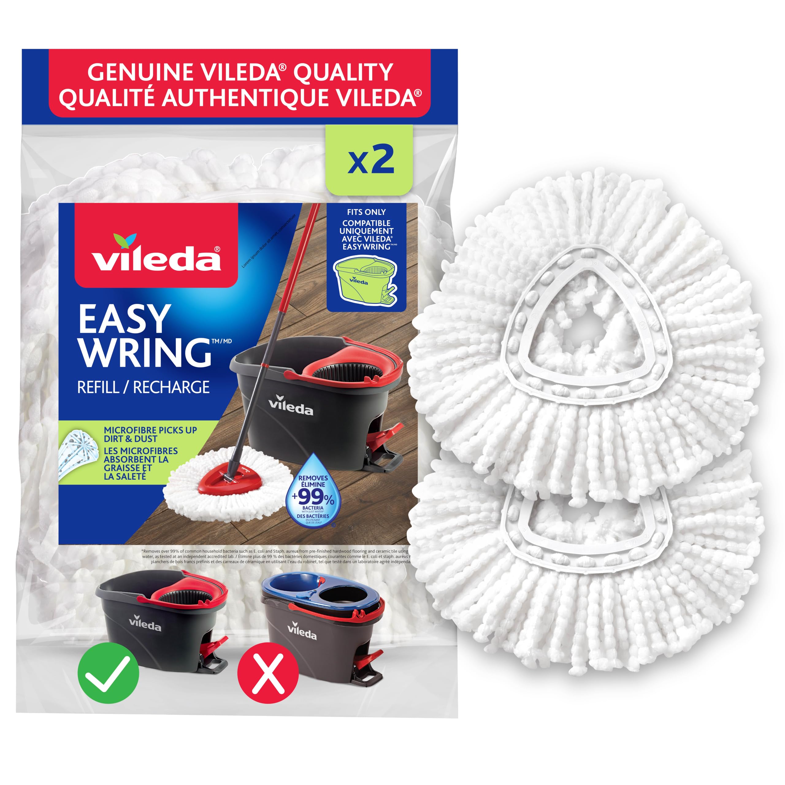Vileda EasyWring Mop Head Refill (Pack of 2) | Machine Washable & Reusable Mop R