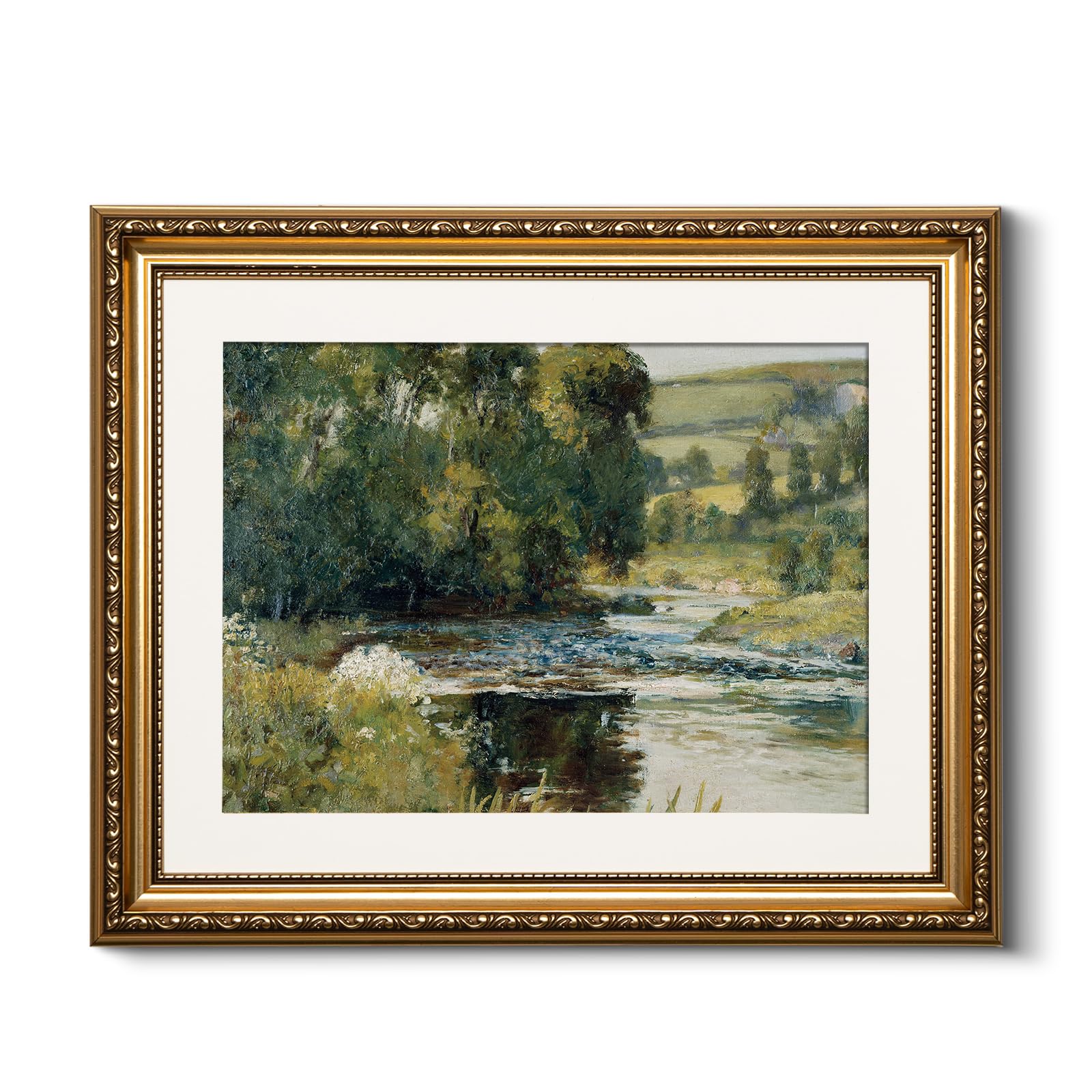 HUARCEY Vintage Gold Framed Wall Art, Nature Streamside Retro Paintings, Canvas 