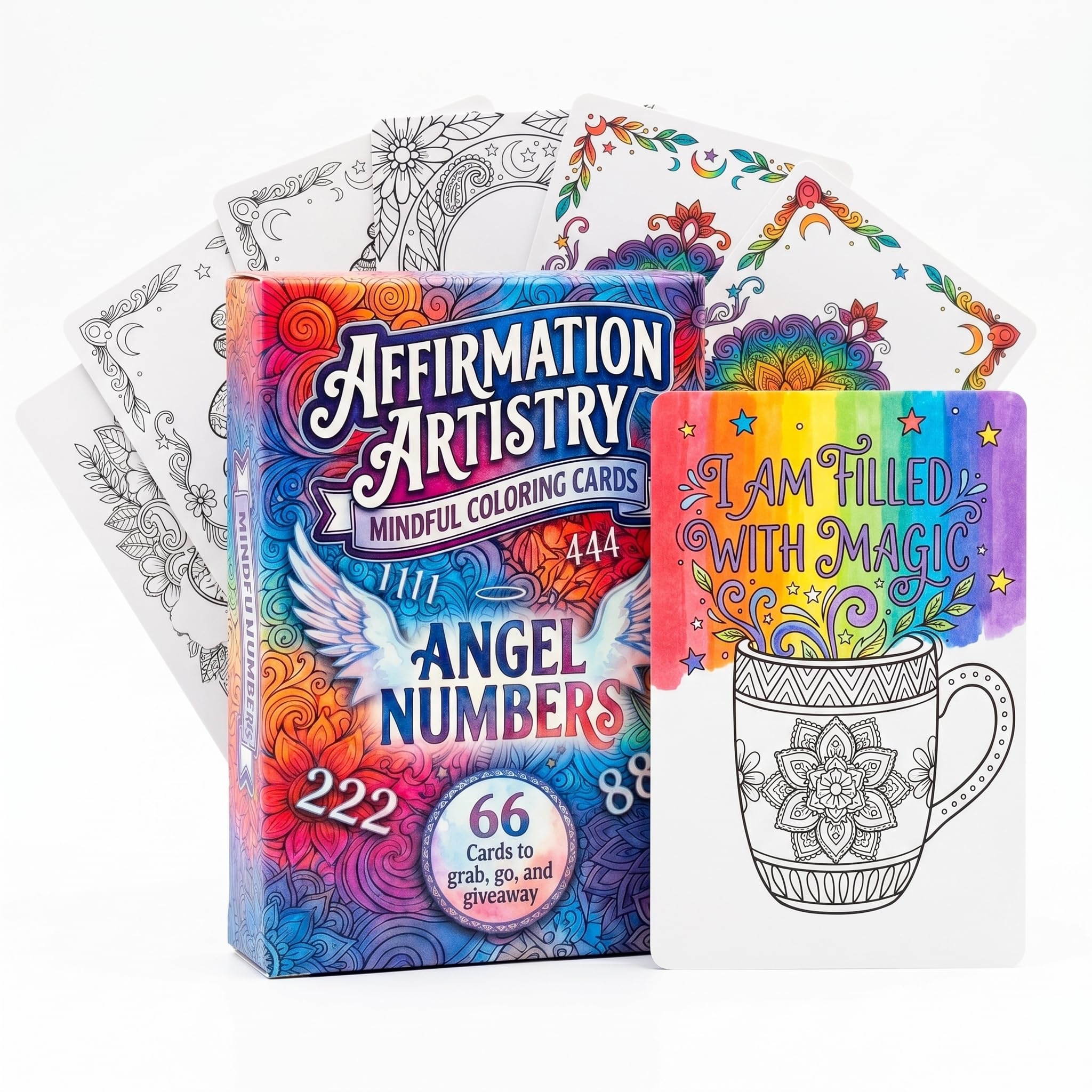 Color Your Own Affirmation Cards | 66 Angel Number Adult Coloring Cards | A Mind