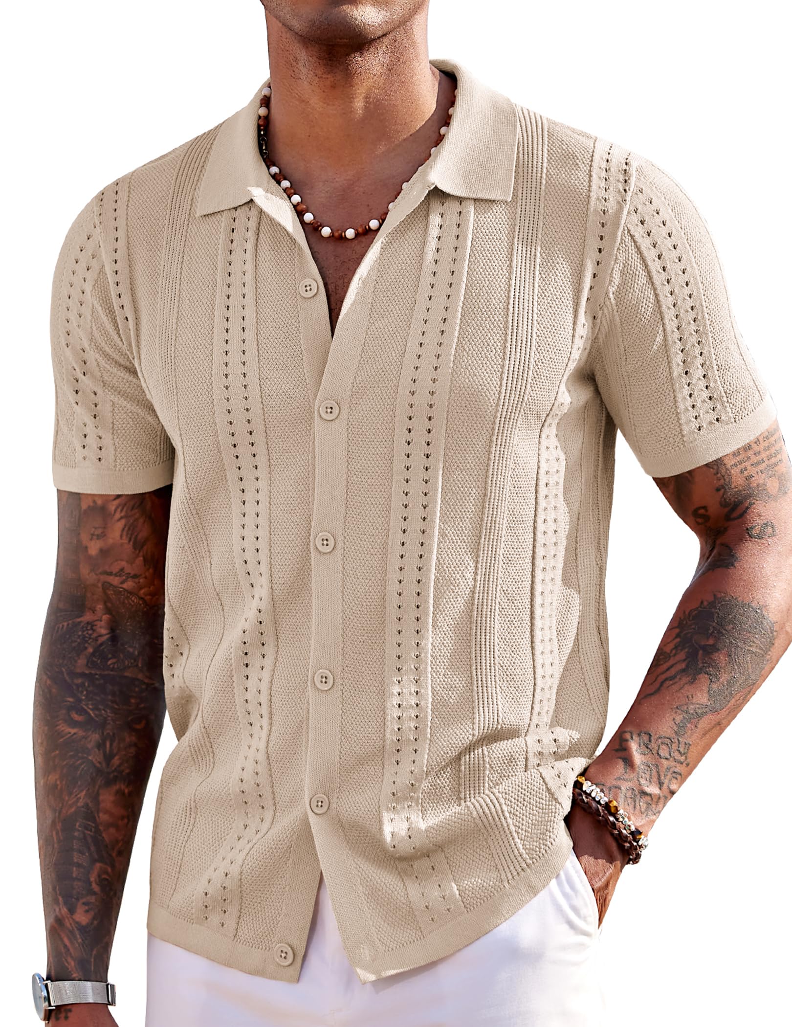 COOFANDY, Men's Summer Silk Satin Short Sleeve Button Down Beach Wedding Shirt