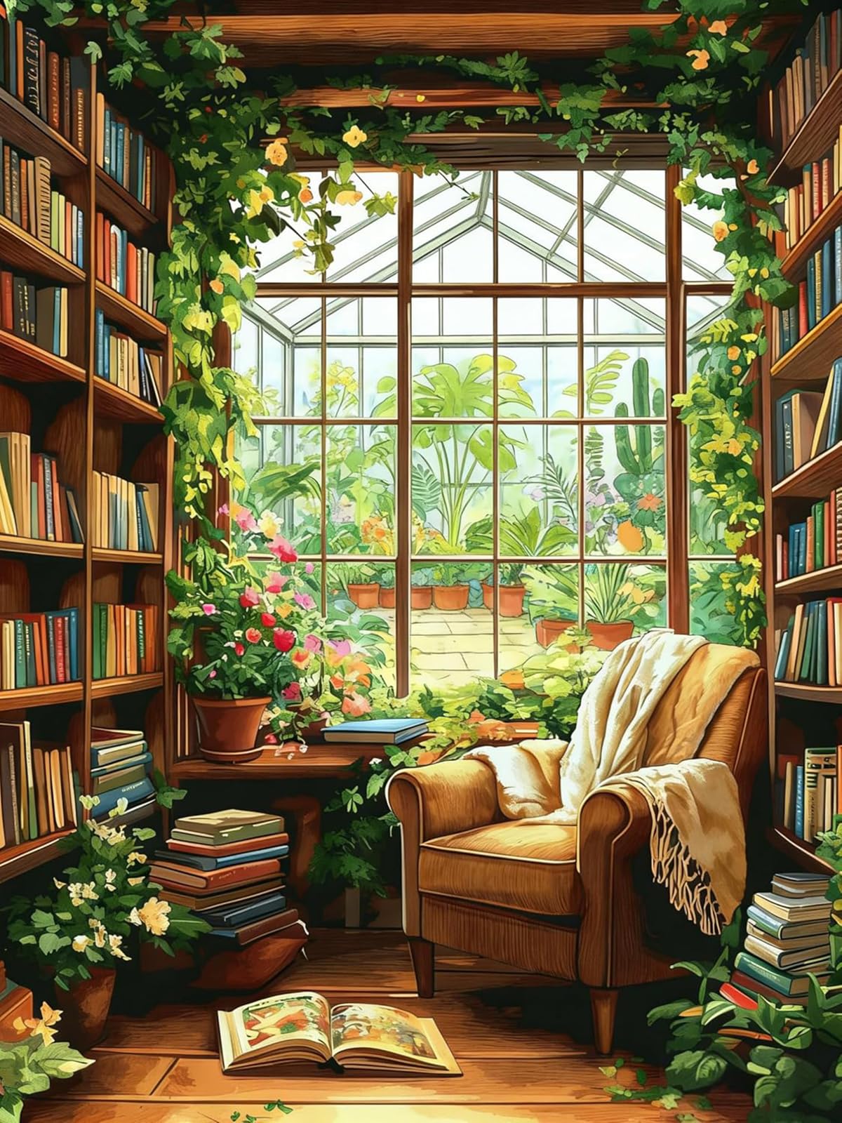 Accompany Wind Books Diamond Art Kits for Adults,5D Bookshelf Diamond Painting K